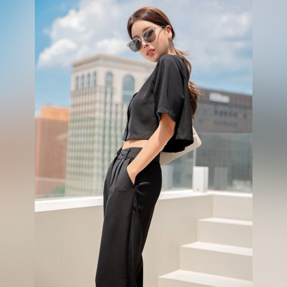 Black Crop Blazer/Blouse Short Sleeve S New - Picture 5 of 12